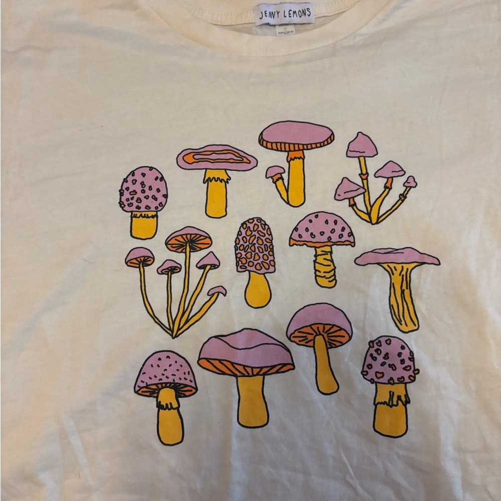 Cream and Pink Mushroom Cropped T-Shirt
